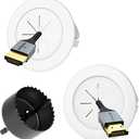 VCELINK inWall Cable Management Kit, 2.44" (62 mm) Mini Wall Cord Hider for TV/Coaxial/HDMI/Speaker Cords, Includes 2 Pass Throughs, Locking Brackets and Hole Saw Drill Attachment