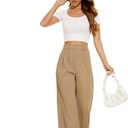 FUNYYZO Wide Leg Pants Women's High Elastic Waisted in The Back Business Work Trousers Long Straight Suit Pants (X-Large Short, 006# Khaki (Thin))