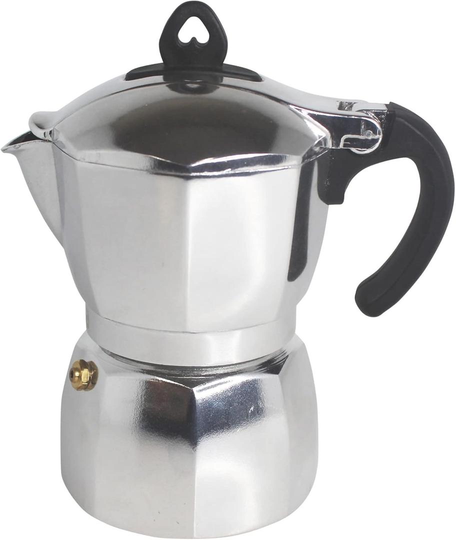 Imusa 3 Cup Stovetop Espresso Maker with Heart Shaped Knob, Silver (Epic)