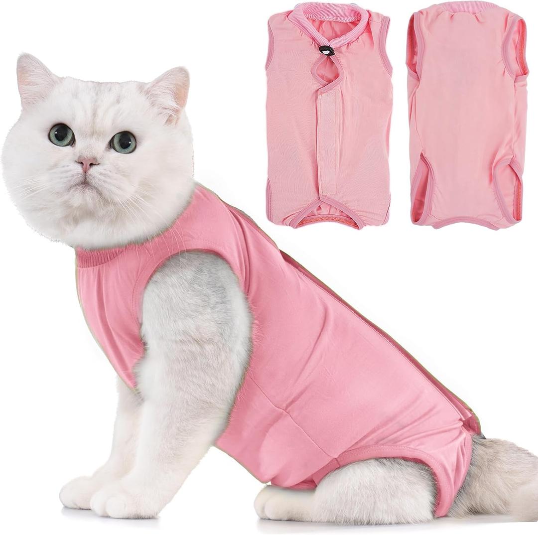 Avont Cat Recovery Suit - Kitten Onesie for Cats After Surgery, Cone of Shame Alternative Surgical Spay Suit for Female Cat, Post-Surgery or Skin Diseases Protection -Pink(L)