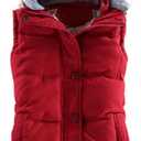 Yeokou Women's Slim Sleeveless Quilted Removable Hooded Winter Puffer Vest Coat (Medium, Red)