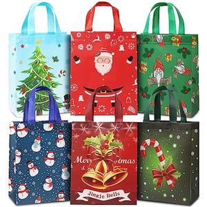 YANGTE 24 Pack 10" Christmas Gift Bags Medium Size, Reusable Non-Woven Christmas Tote Bags with Handles, Perfect for Xmas Gift Wrap/Party Favor Supplies, 10.2" × 8.2" × 3.9"