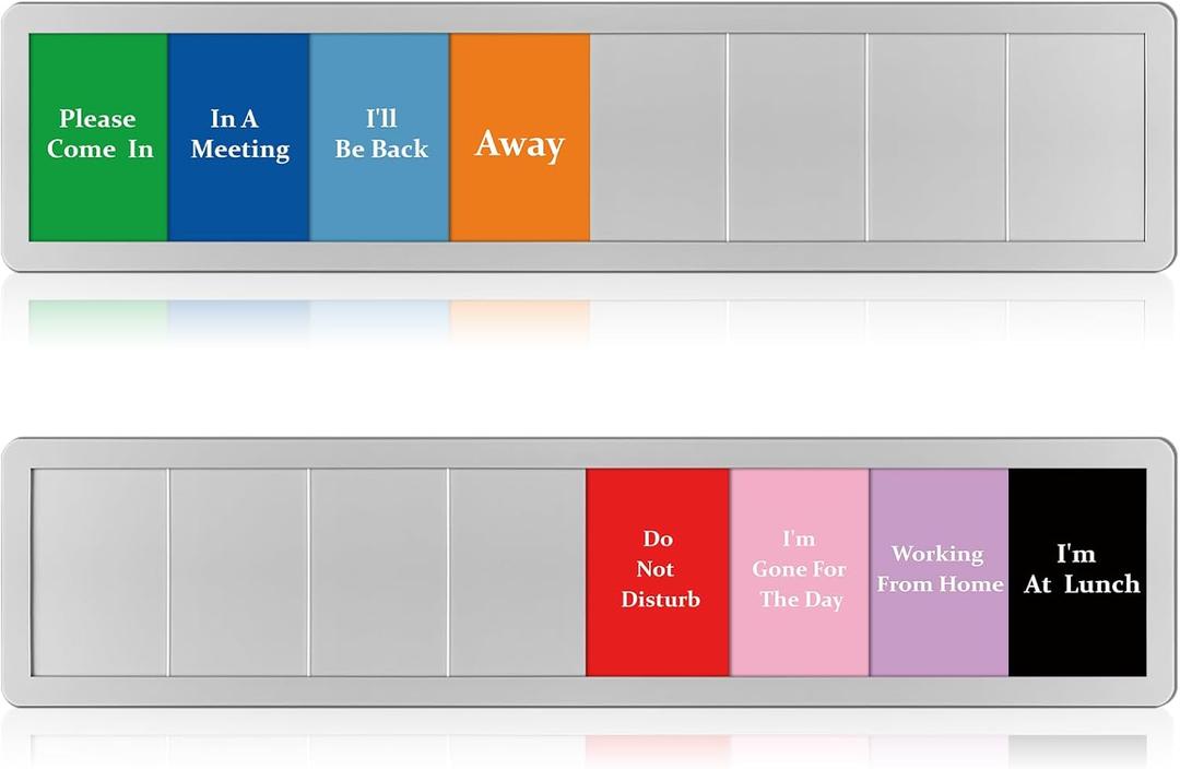 Chunful 2 Pcs Office Door Signs 8 Options Do Not Disturb/Please Come In/I'm Gone for the Day/In a Meeting/Working from Home/, Etc, Privacy Door Slider Sign for Meeting & Conference Room (Sliver)