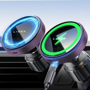 LISEN for Magsafe Car Mount Charger 360 Rotatable, 2024 Newe Car Holder, Wireless Magnetic Car Charger, Universal Magsafe Charging Mount Vent Phone Mount for Car Fits iPhone 15 14 13 12, Purple