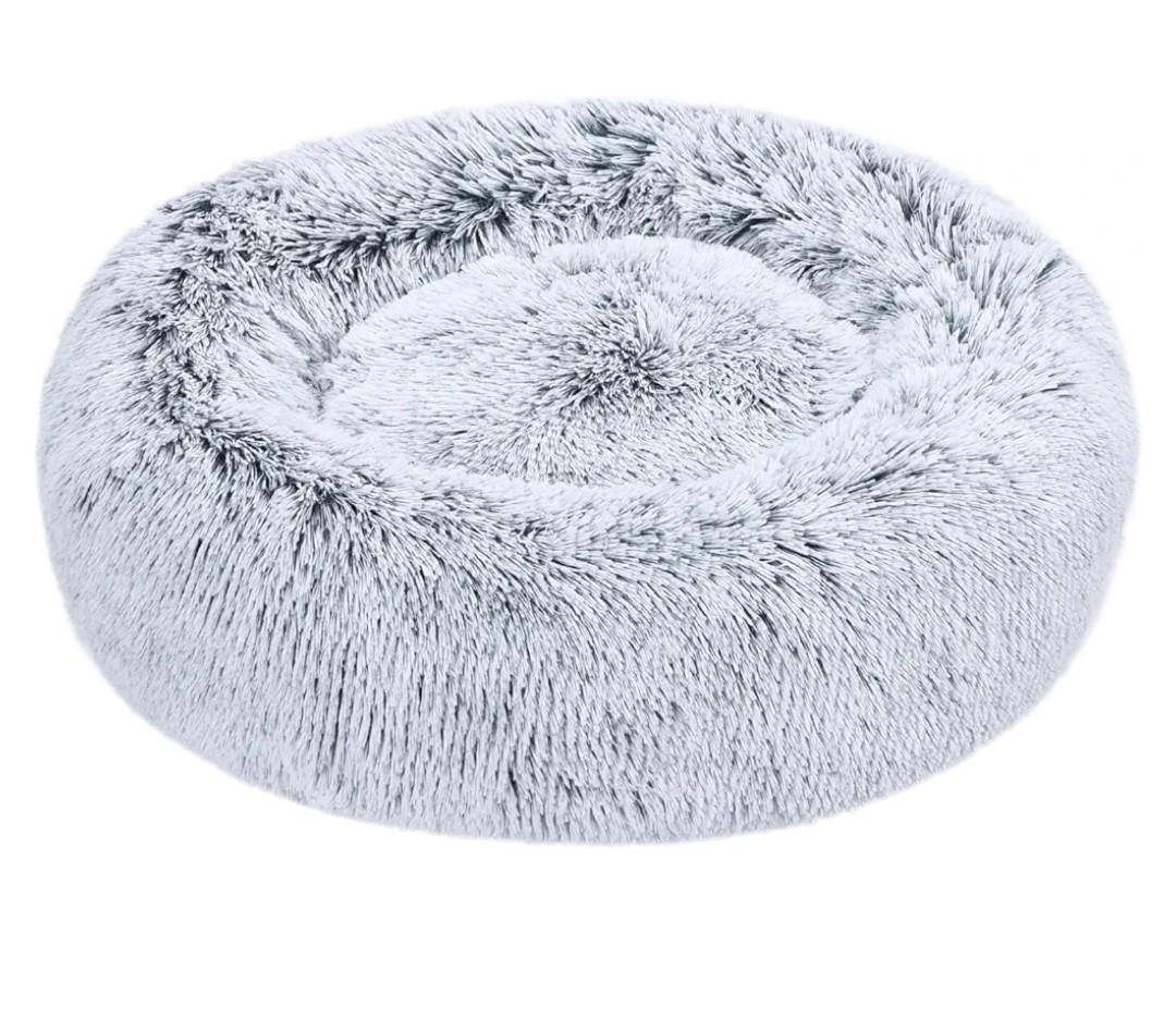 Donut Pet Bolster Faux Fur Bed for Dog, Grey, 36" x 36"