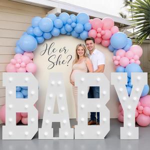 4FT Baby Marquee Letters, Baby shower Sign for Backdrop with Warm White Light, Large Decorations for Boy Girl Gender Rerval Party, DIY Frameless Foam Board, 4 PCS