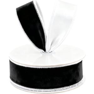 Meseey 1.5 Inch Black Velvet with White Satin Wired Ribbon 10 Yards for Wreaths Gift Wrapping Bows Crafts Decor