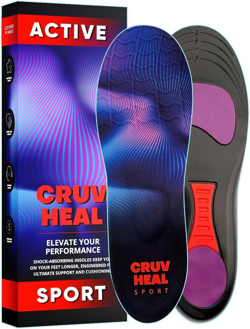 CRUVHEAL Sport Shock Absorbing Insoles - Basketball Athletic Shoe Cushioning Inserts Men Women - Ideal for Active Sports Running Training - Neutral Arch for Sneakers Shoes (M, Indigo)