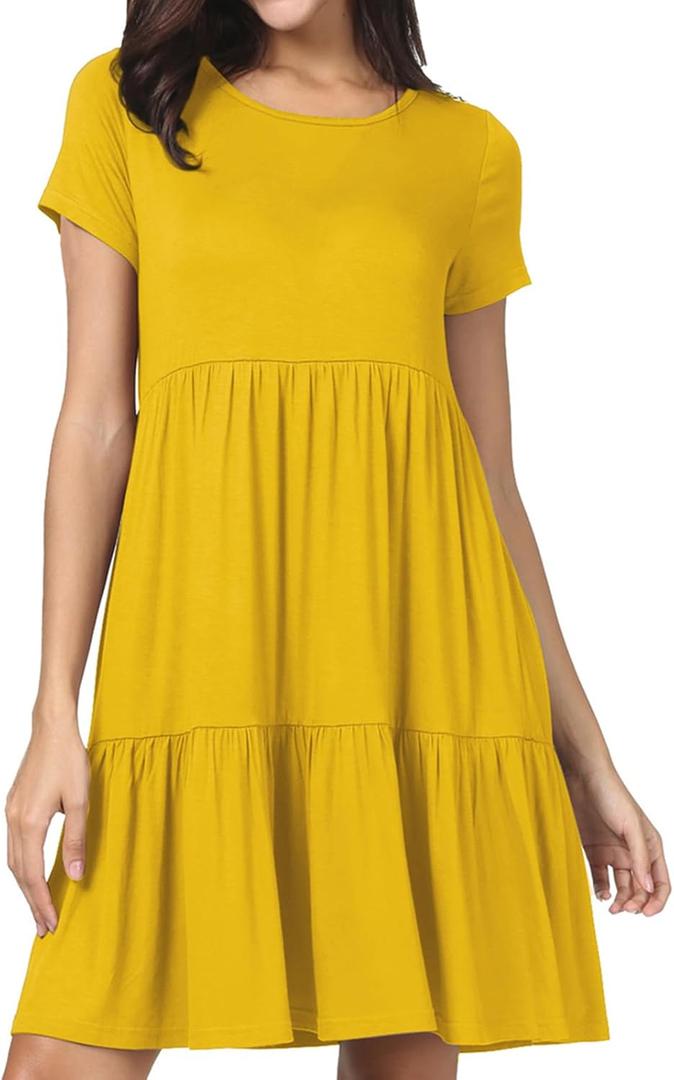 levaca Womens Summer Casual Dresses Beach Coverup Loose Short Sleeve T Shirt Dress 2025 Midi Outfit Sundress (Medium, Yellow)