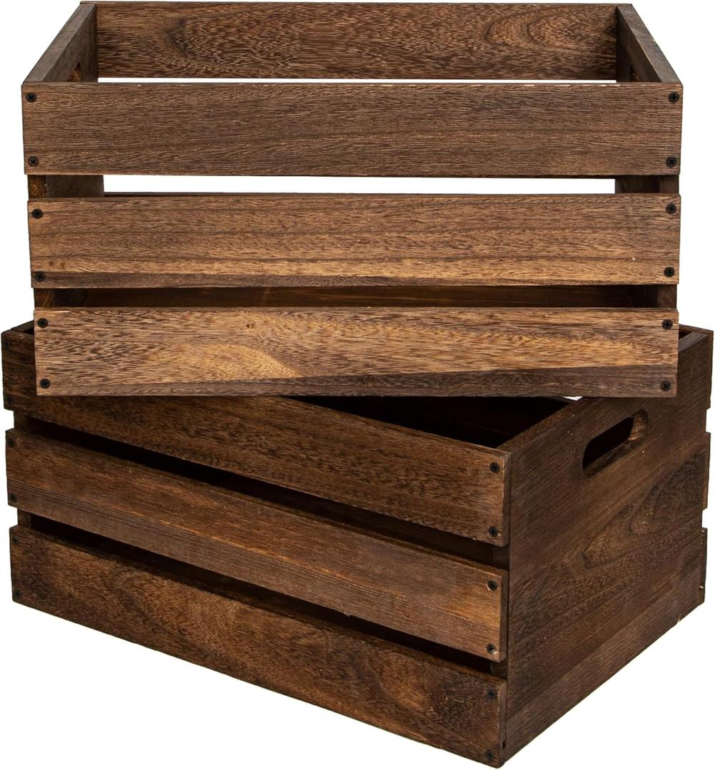 20" L Oversize Wooden Crates For Storage, Wood Milk Crates Of Farmhouse Vintage Brown ,Vinyl Record Storage Crates,Extra Large Size Rustic Decration Wood Storage Crates (Vintage Brown)