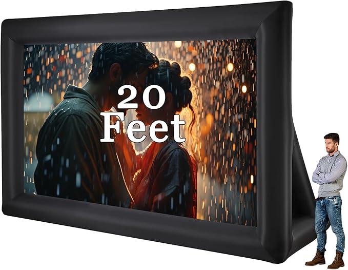 QILEBA 20 Feet Inflatable Projector Movie Screen for Outdoor, Portable Blow Up Projection Screen with Air Blower, Front/Rear Projection for Backyard Pool Party Movie Nights (20ft)