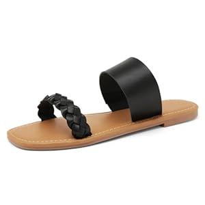 katliu Women's Flat Sandals Two Strap Slide Sandals Open Toe, Size 10