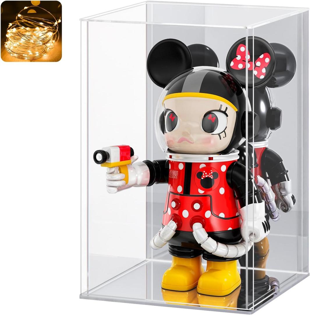 LASOA Acrylic Display Case for Collectibles  Clear Display Box with Mirrored Back and Base, Self-Assembly Showcase for Figurines, Models, and Memorabilia, 10x10x14inch