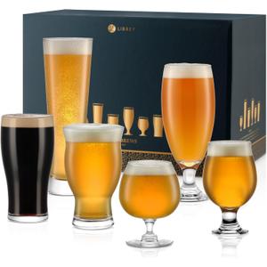 Libbey Craft Brews Assorted Beer Glasses Set of 6, Versatile, Premium Beer Glass Set, Craft Beer Glasses for Pilsner, Stout, Lager, IPA & More