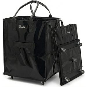 FRESHIE Reusable Grocery Bag On Wheels, Shopping Trolley, Rolling Tote, Zipper Closure, Lightweight, Carries Up to 66 lb, Folds Flat, Unbreakable Handles (Large, Black)