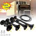 Truck Air Horn 12V/24V 185dB Super Loud Four Trumpet Air Horns Train Horn for Trucks with Electric Solenoid Universal for Truck Car Pickup SUV Train Boat