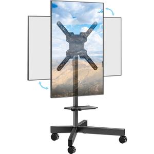 ELIVED Rolling TV Stand for Most 23"-60" TVs, Mobile TV Cart 90 Rotation Landscape to Portrait, Height Adjustable Floor TV Stand with Extendable Base, Max VESA 400x400mm, Up to 77 Lbs, YD2114B
