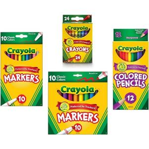 Crayola Pencils (24 Count), Crayola Colored Pencils in Assorted Colors (12 Count), Crayola (10ct) Classic Fine Line Markers, and Crayola (10ct) Classic Broad Line Markers Back to School Bundle 