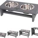 HTB Elevated Dog Bowls, Raised Dog Bowl Stand with 2 Stainless Steel Bowls, Elevated Raised Pets Bowls for Large Medium Small Sized Dogs- Grey Small