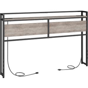 HOOBRO King Size Headboard, Headboard with 2 Outlets and 4 USB Ports, Adjustable Height, Storage Rack, Sturdy and Stable, Easy Assembly, Greige and Black