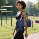 Everyday Mini Gym Bag for Women 2.0, Small Tote with Zipper Compartment Waterproof Travel Duffle Cute Handbag Workout Carry On with Removeable Shoulder Strap & Coin Wallet Easy to Clean - Navy