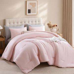 Fluffy Pink Comforter King Set-3 Pieces, Extra Soft Cloud-Like Bedding