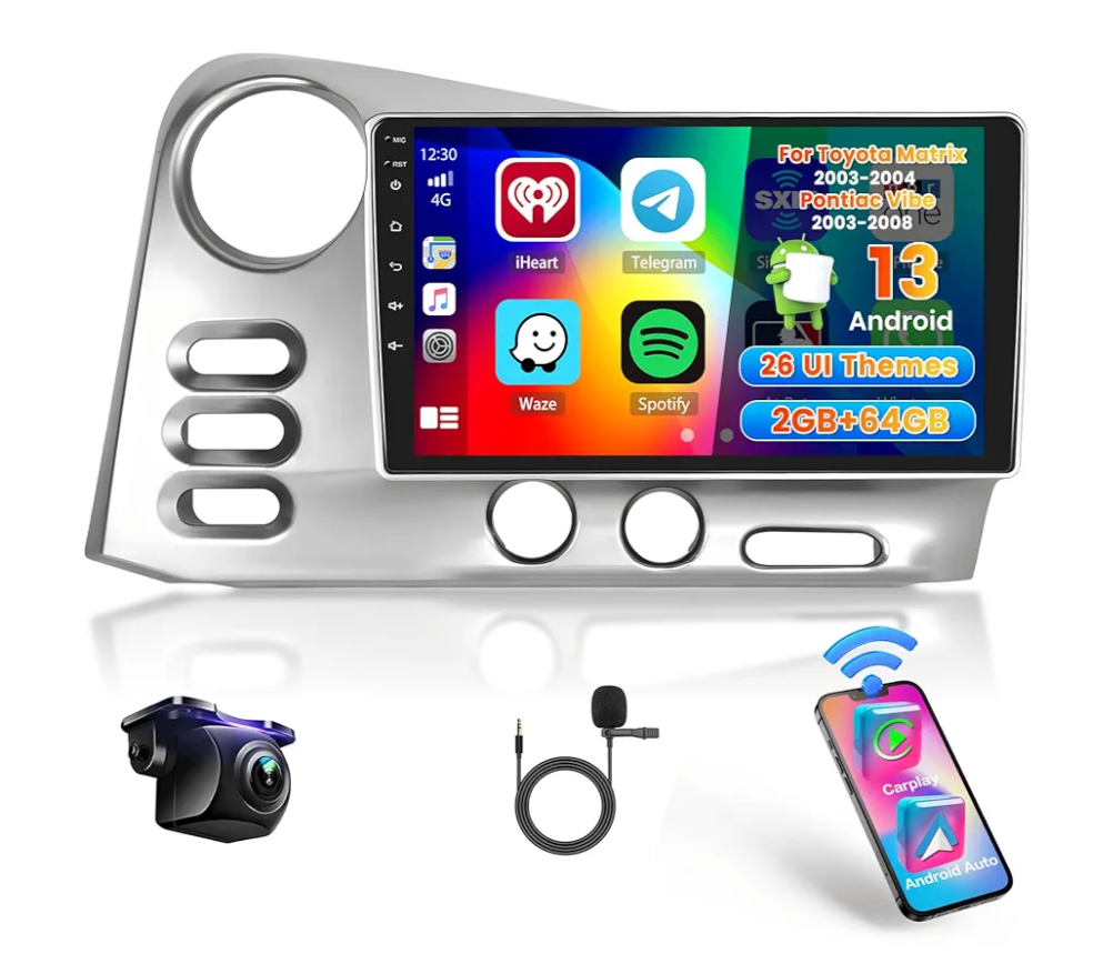 Car Radio for Toyota Matrix 2003-2004/Pontiac Vibe 2003-2008: [2G+64G] 9 inch Car Stereo with Wireless Carplay Android Auto, Touch Screen Upgrade with DSP Backup Camera
