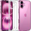 ivoler 3-in-1 Clear Case Designed for iPhone 16 6.1" 2024 with 2 Pack Tempered Glass Screen Protector Military Shockproof Protective Hard Back Slim Phone Cover- Clear