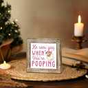 Pink Christmas Decor Sign for Bathroom, Funny Toilet Decoration, He Sees You When You're Pooping Bathroom Wooden Sign, Humor Pink Santa Tabletop Decor for Toilet 5.9x5.9 Inches