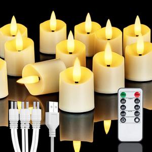 Homemory Rechargeable Flameless Candles, 2/4/6/8H Timer LED Votive Candles, 6 PCS Battery Operated Tea Lights with Timer for Table, Wedding, Christmas (USB Charging Cable Included) (Ivory Base (6 Pack,Rechargeable))