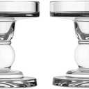 2Pcs Glass Candle Holders,Crystal Glass Candle Holder,Clear Pillar Taper Candlestick for Wedding, Party, Holiday Decoration (Small)