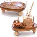 Dicunoy 2 Pack Acacia Wood Riser for Decor, 6" Small Wood Pedestal Display Stands for Kitchen Counter, Rustic Wooden Tray for Bathroom Counter, Tabletop Centerpieces, Entry Table, Farmhouse Decor