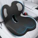 Trucker Seat Cushion, Car Seat Cushions with Lumbar Support Pillow, Ergonomic L-Shaped Orthopedic Memory Foam Pad for Long Driving Back Pain Sciatica Relief, Drivers Office Workers (Black+WE)