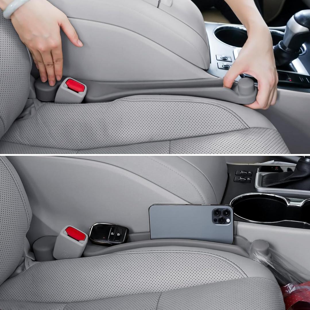 Givifive Car Seat Gap Filler Set of 2, 3IN1 Seat Side Gap Filler Plug with Storage Slot & Hook Function, Soft Foam Universal Fit Car SUV Truck Fill Gap Between Seats Console OrganizerStandard Gray
