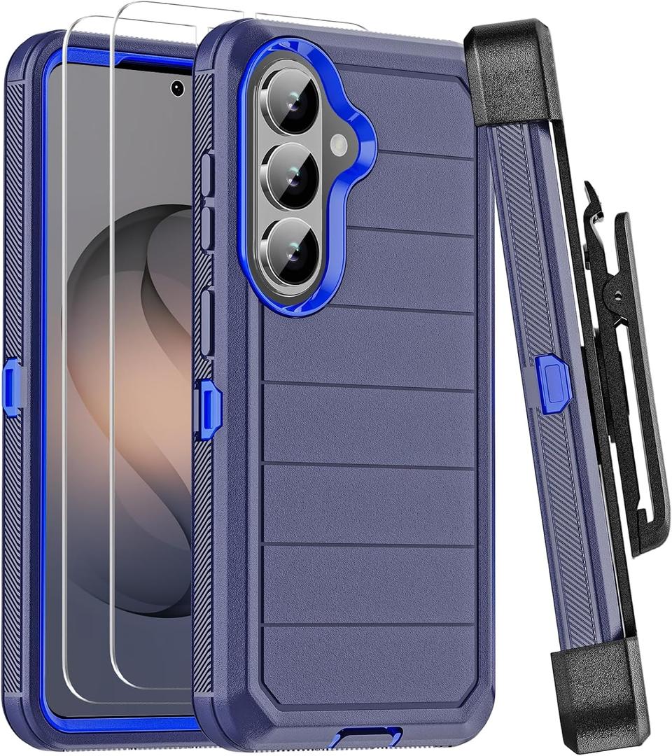 for Samsung Galaxy S26 Case with Belt Clip Holster, 2X Screen Protector, Heavy Duty 3-Layer Military Grade Rugged Full Body Shockproof Protection Phone Cover for Galaxy S26 (Blue)