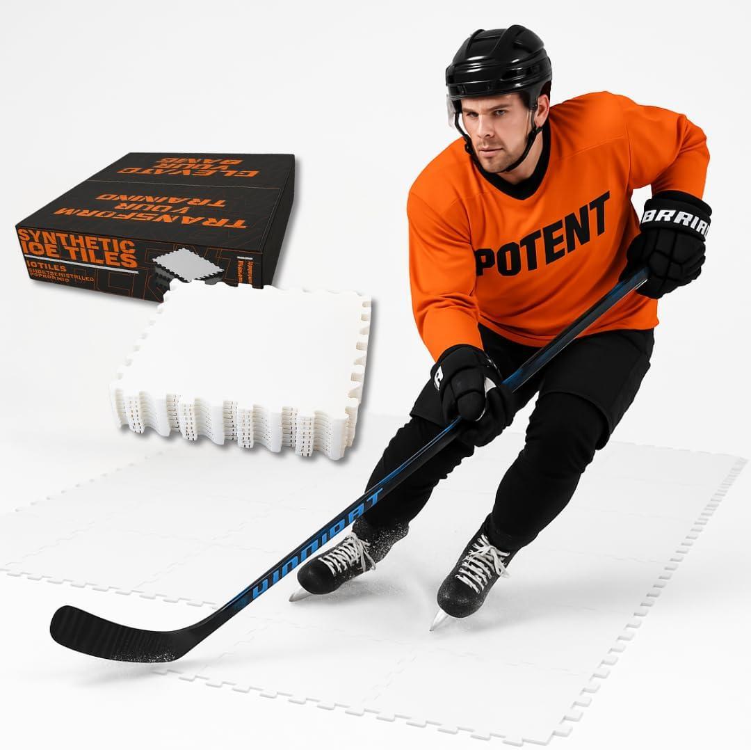 Potent Skate-Able Synthetic Ice Tiles - Safe for Skates, Expandable Hockey Training Surface, Easy to Assemble (18"x18" inch)