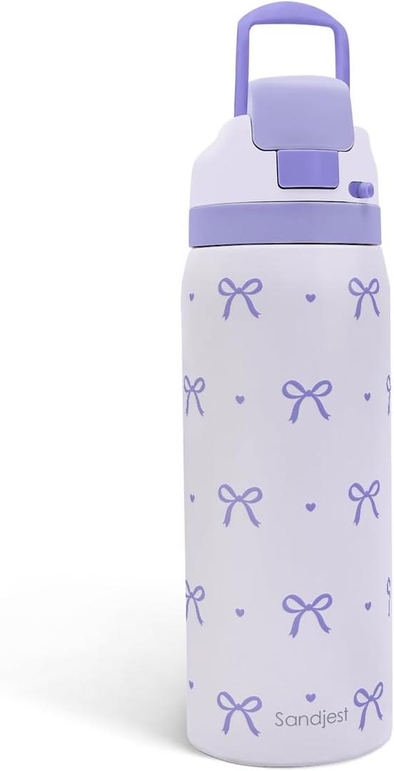 Bow Insulated Stainless Steel Water Bottle with Straw for Sports and Travel, 32oz, Gifts for Women Girls Friends Teens Birthday Christmas (Purple)
