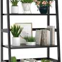 Homykic Bamboo Bookshelf 4-Tier Ladder Shelf, 49.2 Freestanding Open Bookcase Book Shelf Bathroom Storage Shelf Unit Plant Stand for Small Space, Living Room, Bedroom, Home Office, Black