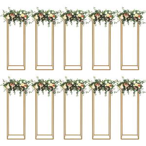 Gdrasuya10 23inch/60cm 10Pcs Gold Flower Stand for Centerpieces, Gold Vase Metal Column Stand, Wedding Flower Stand Tall, Rectangular Frame Flower Stand Geometric Stand for Wedding Party Decoration
