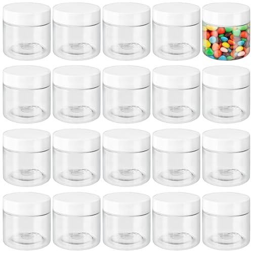16 Pcs 2 Oz Clear Cosmetic Container with White Lids,Travel Storage Clear Empty Cosmetic Jars,Plastic Round Pot Jars for Eye Shadow,Lotion,Cream,Jewelry,Painting,Candies,DIY Ointments