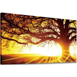 Canvas Wall Art Tree with Sunset Painting Print - Long Canvas Artwork Nature Picture Framed for Living Room Wall Decor 20" x 40"