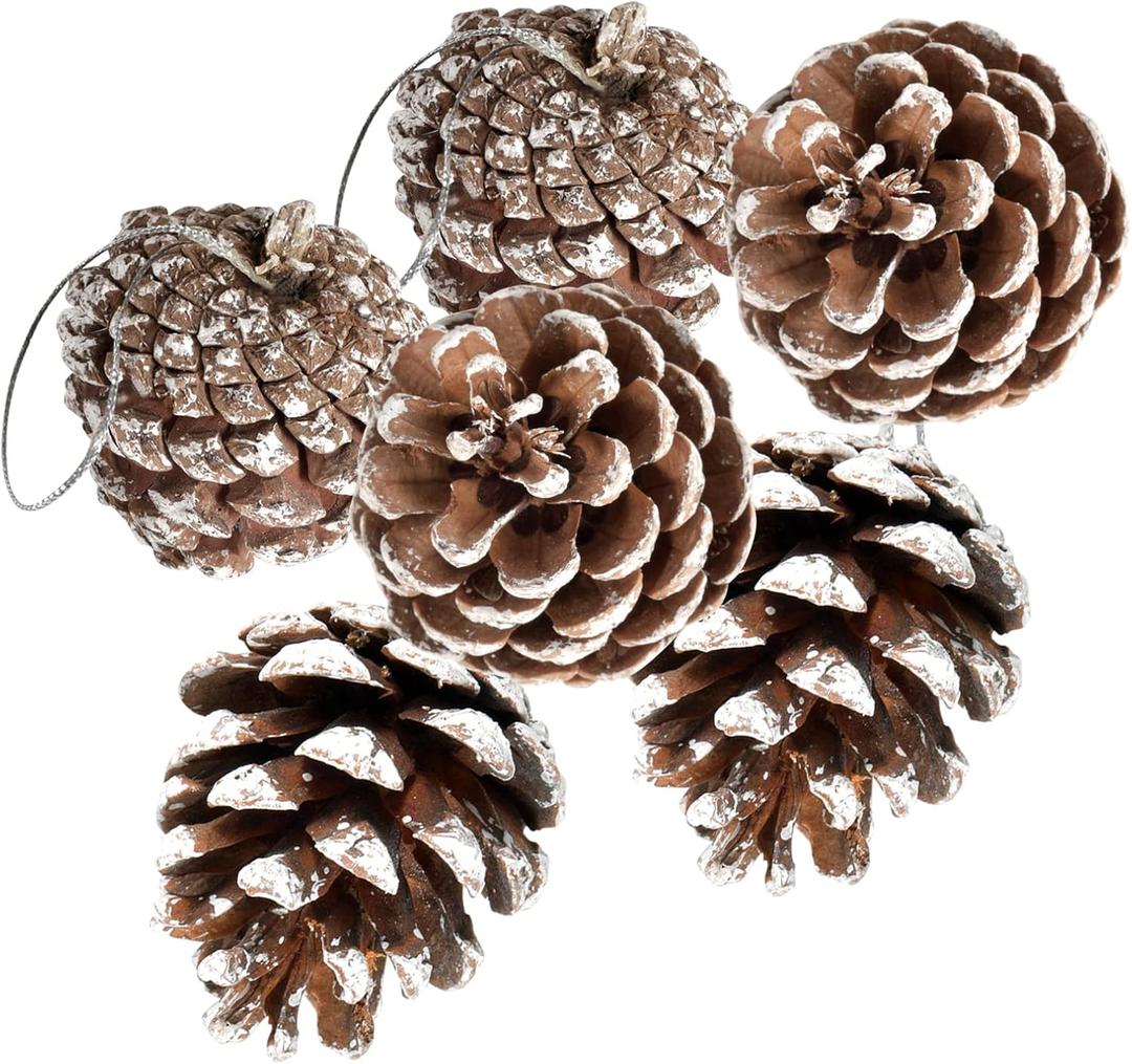 24 PCS Pine Cones for Christmas Tree Snowflake Natural Pinecones Ornament with String Pendant Crafts for Xmas Party Home Decor Fall Winter Holiday Christmas Tree Decoration (24)