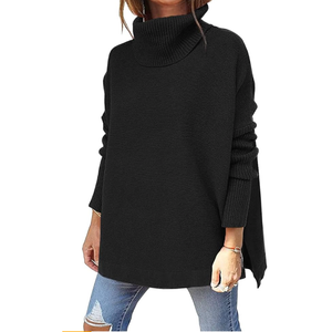 LILLUSORY Women's Turtleneck Oversized Sweaters Long Batwing Sleeve Spilt Hem Tunic Pullover Knit, Size XL