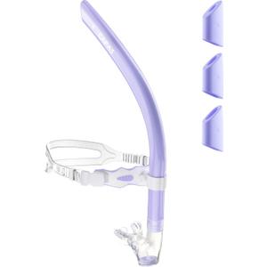 CAPAS Training Swim Snorkel for Lap Swimming, Swivel Headband Ultimate Fit Center-Mount Swimmers Snorkel with Liquid Silicone Mouthpiece Adjustable Strap, Designed for Adult Men Women (Purple White)
