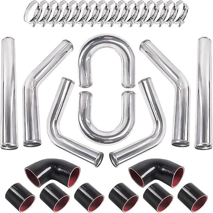 Aumtoni Universal 3" Inch Aluminum Intercooler U-Pipe Kit W/Silicone Hose and Stainless Steel T-Clamps