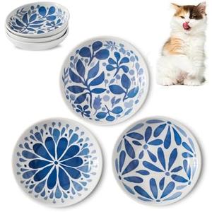 3 Ceramic Cat Bowls,5.5 inch Wide Shallow Cat Food Bowl for Relief Whisker Fatigue