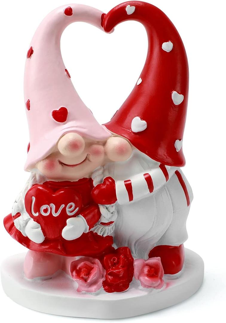 Valentines Gnomes Decor - Valentine Gnome Figurines Decorations for Home Table Ornaments Sweet Valentines Gifts for Him Her (Red-pink)