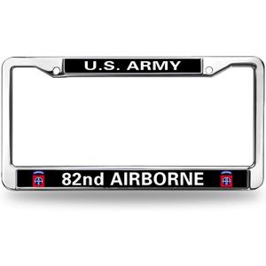 US Army 82nd Airborne Durable License Plate Frame,Veteran US Army Customazible Script Metal License Plate Frame for US Standard Car License (MY008junduiwai369)