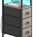 sthmec End Table with Charging Station,LED Side Tables with USB Ports and Outlets,Skinny Bedside Tables with 3 Drawers,Small Tabls Nightstands for Small Space,Slim Sofa Table for Livingroom, Grey, 7.88'' W*15.75'' D*24.3'' H