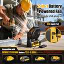 Battery Operated Fan for Dewalt 20V Max Battery, 5.7m/s High Speed Rechargeable Portable Fan with USB Powered & 4 Speed & 2 Light for Camping, Workshop, Garage, Jobsite (Not Included Battery) - Yellow